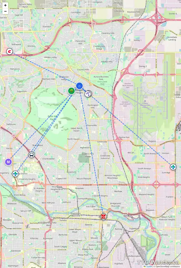 Daily accessibility map for 332 BERMUDA DR NW, Calgary showing nearby schools, grocery stores, parks, LRT stations and nearby amenities
