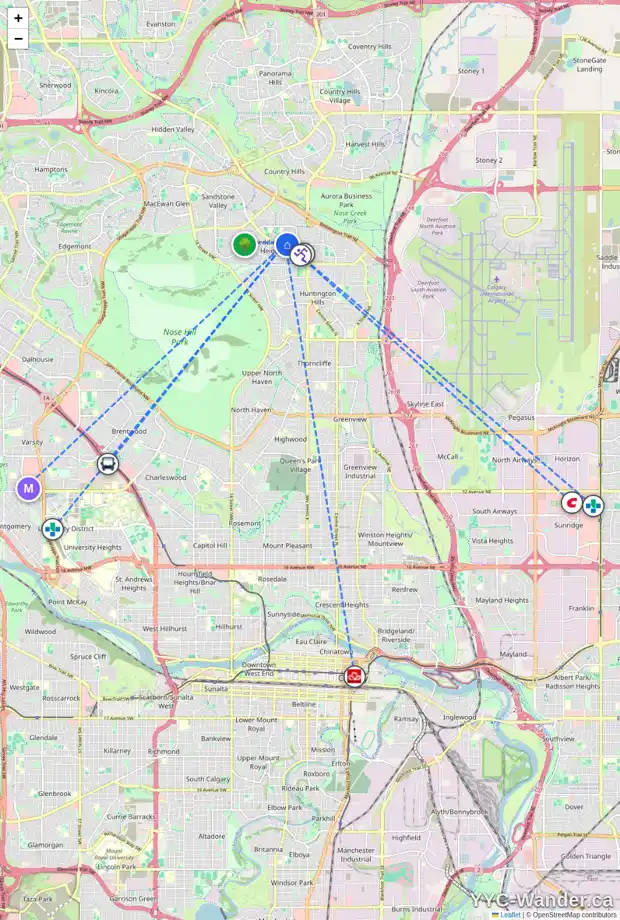 Daily accessibility map for 44 BERMUDA CO NW, Calgary showing nearby schools, grocery stores, parks, LRT stations and nearby amenities