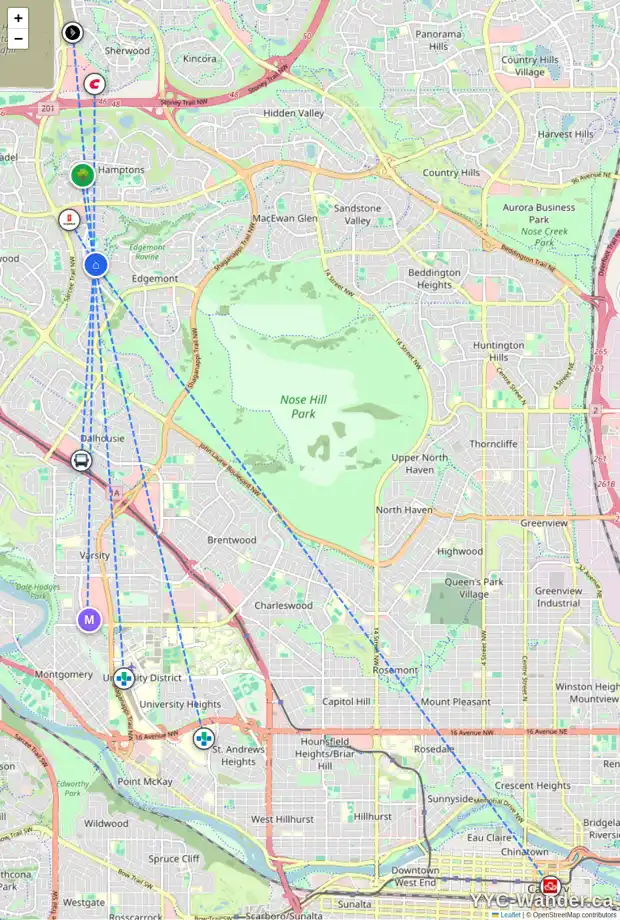 Daily accessibility map for 48 EDGEPARK CR NW, Calgary showing nearby schools, grocery stores, parks, LRT stations and nearby amenities