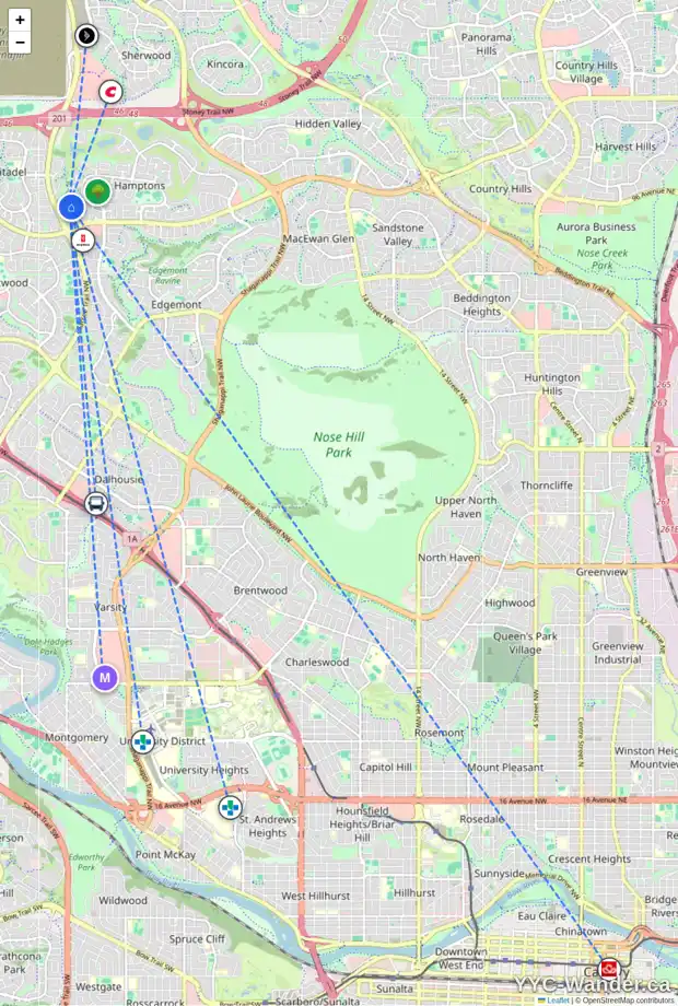 Daily accessibility map for 231 HAMPSHIRE PL NW, Calgary showing nearby schools, grocery stores, parks, LRT stations and nearby amenities
