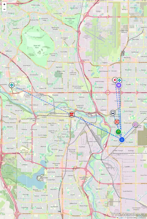Daily accessibility map for 171 DOVER MEADOW CL SE, Calgary showing nearby schools, grocery stores, parks, LRT stations and nearby amenities