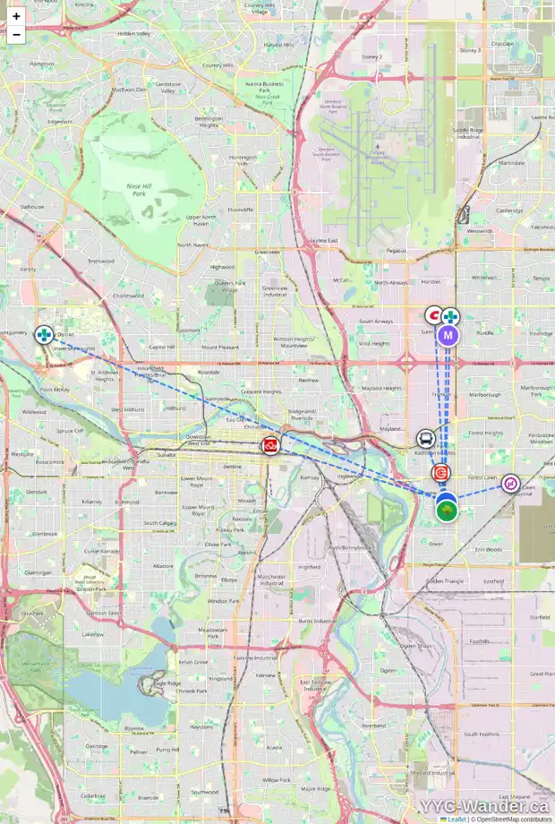 Daily accessibility map for 2440 COTTONWOOD CR SE, Calgary showing nearby schools, grocery stores, parks, LRT stations and nearby amenities