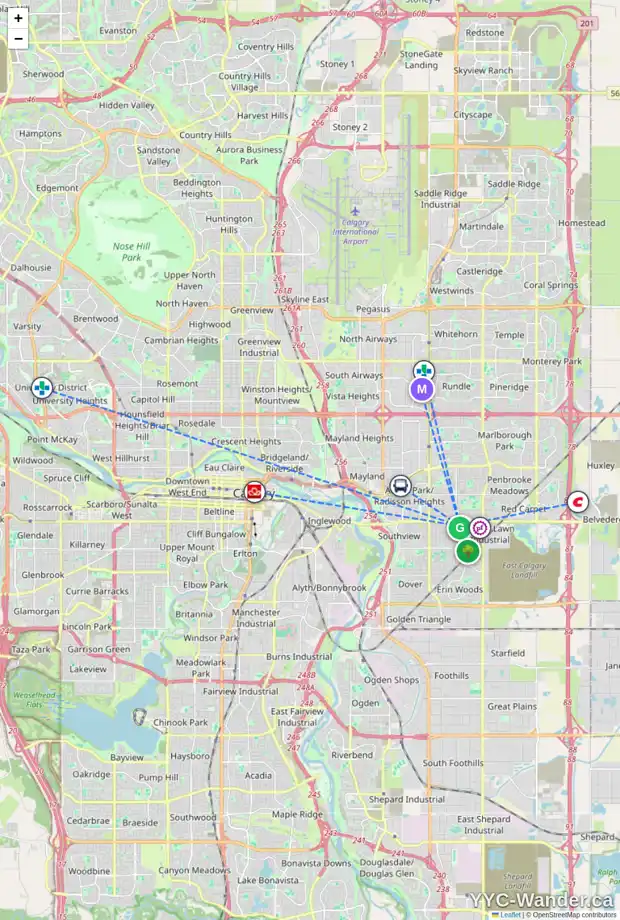 Daily accessibility map for 1832 45 ST SE, Calgary showing nearby schools, grocery stores, parks, LRT stations and nearby amenities