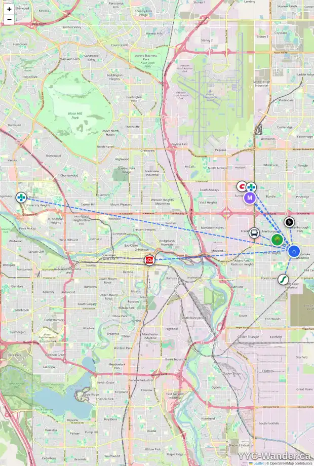 Daily accessibility map for 448 PENWORTH RI SE, Calgary showing nearby schools, grocery stores, parks, LRT stations and nearby amenities