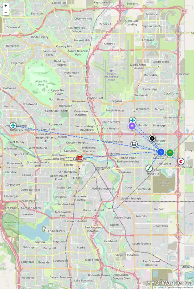 Daily accessibility map for 6120 PENWORTH RD SE, Calgary showing nearby schools, grocery stores, parks, LRT stations and nearby amenities