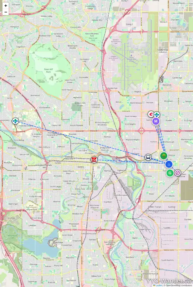 Daily accessibility map for B 1207 44 ST SE, Calgary showing nearby schools, grocery stores, parks, LRT stations and nearby amenities
