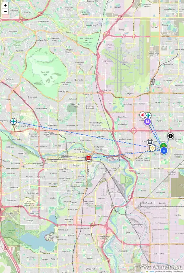 Daily accessibility map for 4712 FORDHAM CR SE, Calgary showing nearby schools, grocery stores, parks, LRT stations and nearby amenities