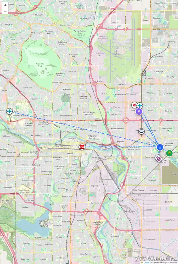 Daily accessibility map for 823 FOREST PL SE, Calgary showing nearby schools, grocery stores, parks, LRT stations and nearby amenities