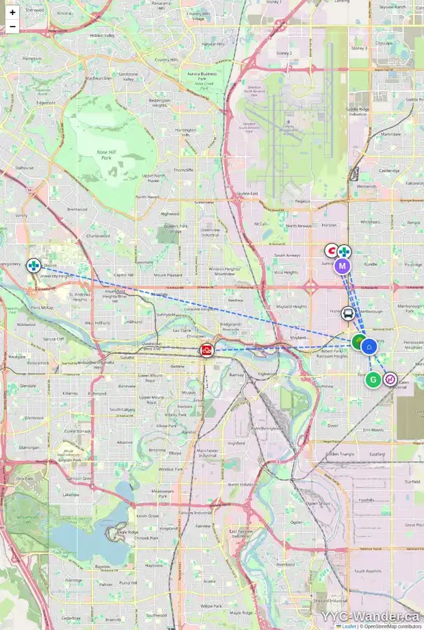 Daily accessibility map for 4312 6 AV SE, Calgary showing nearby schools, grocery stores, parks, LRT stations and nearby amenities