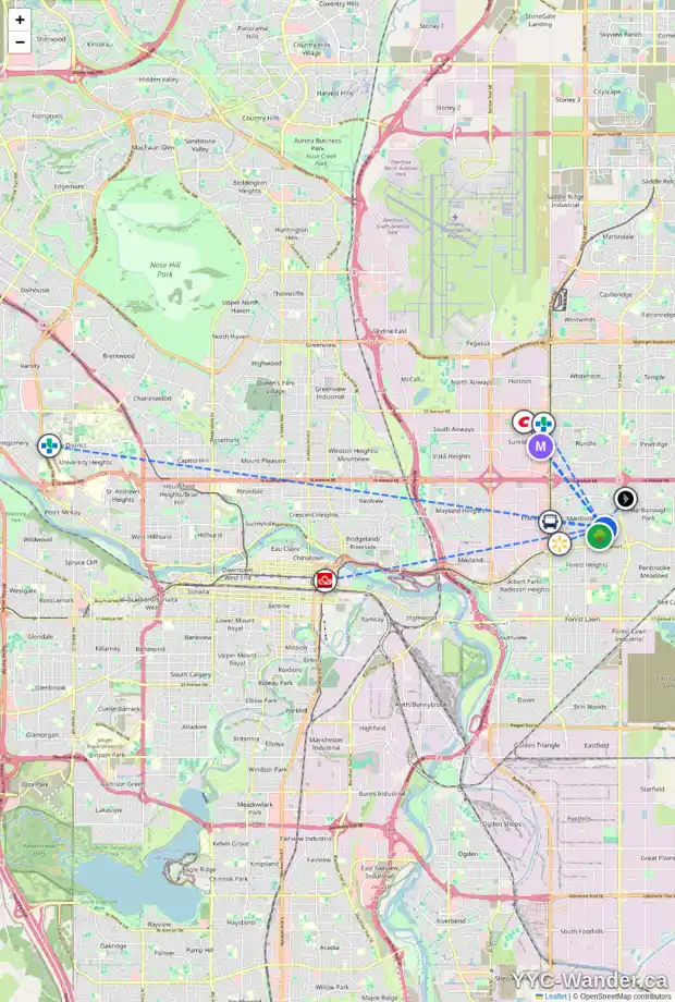 Daily accessibility map for 5015 MARIAN RD NE, Calgary showing nearby schools, grocery stores, parks, LRT stations and nearby amenities