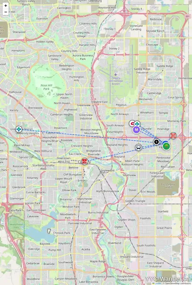 Daily accessibility map for 351 GEORGIAN VI NE, Calgary showing nearby schools, grocery stores, parks, LRT stations and nearby amenities