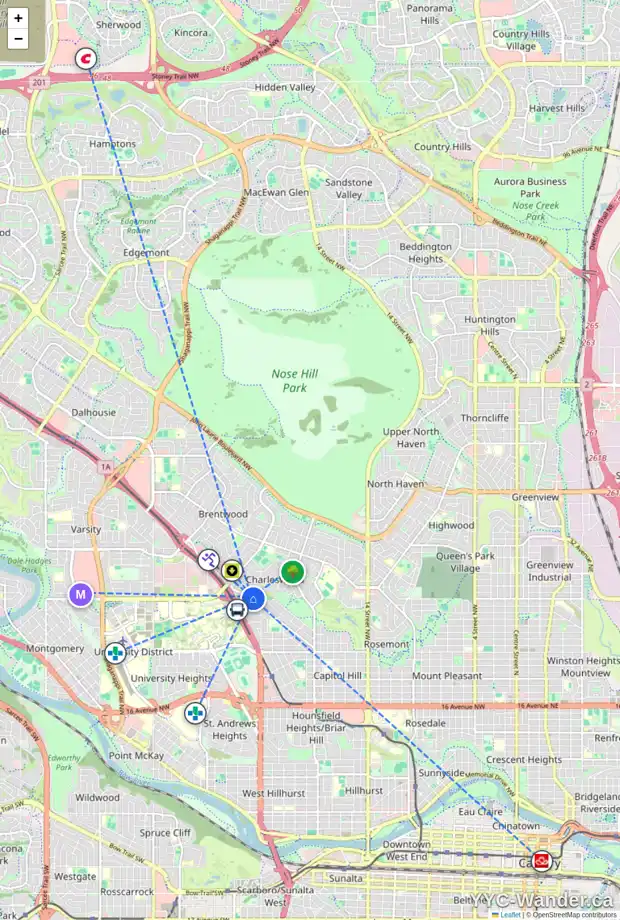 Daily accessibility map for 2519 CHATEAU PL NW, Calgary showing nearby schools, grocery stores, parks, LRT stations and nearby amenities
