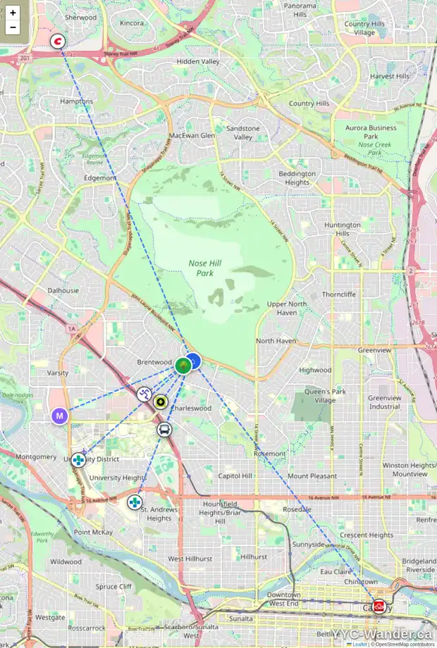 Daily accessibility map for 4515 CHAPEL RD NW, Calgary showing nearby schools, grocery stores, parks, LRT stations and nearby amenities