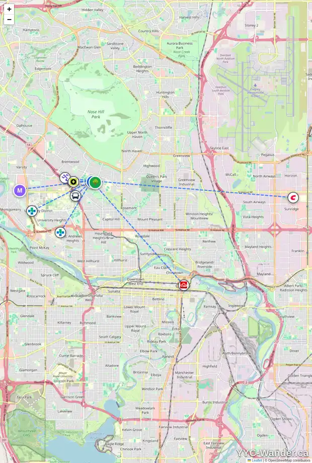 Daily accessibility map for 3640 CHIPPENDALE DR NW, Calgary showing nearby schools, grocery stores, parks, LRT stations and nearby amenities