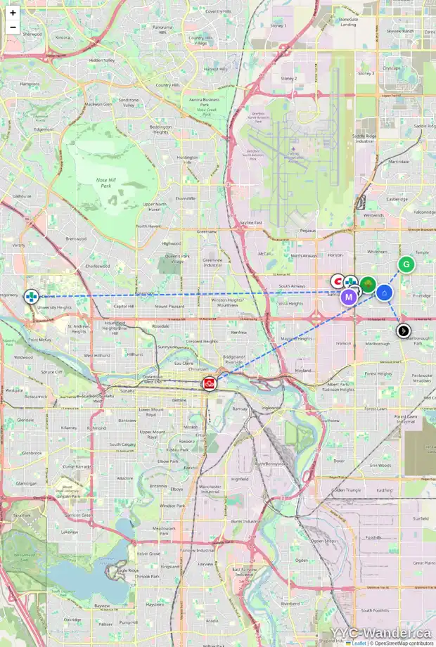 Daily accessibility map for 323 RUNDLEHILL DR NE, Calgary showing nearby schools, grocery stores, parks, LRT stations and nearby amenities