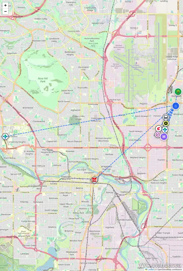 Daily accessibility map for 4646 43 ST NE, Calgary showing nearby schools, grocery stores, parks, LRT stations and nearby amenities