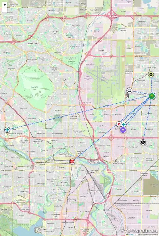 Daily accessibility map for 175 FALSHIRE DR NE, Calgary showing nearby schools, grocery stores, parks, LRT stations and nearby amenities