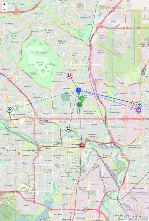 Daily accessibility map for 101 42 AV NE, Calgary showing nearby schools, grocery stores, parks, LRT stations and nearby amenities