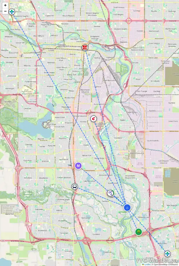 Daily accessibility map for 648 DEER PARK WY SE, Calgary showing nearby schools, grocery stores, parks, LRT stations and nearby amenities