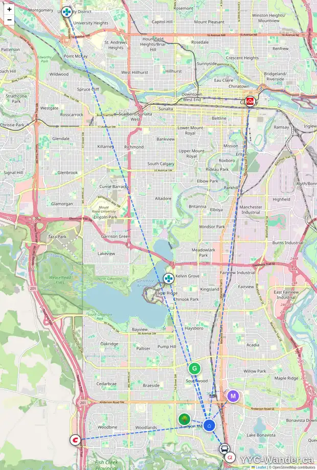 Daily accessibility map for 907 CANAVERAL CR SW, Calgary showing nearby schools, grocery stores, parks, LRT stations and nearby amenities