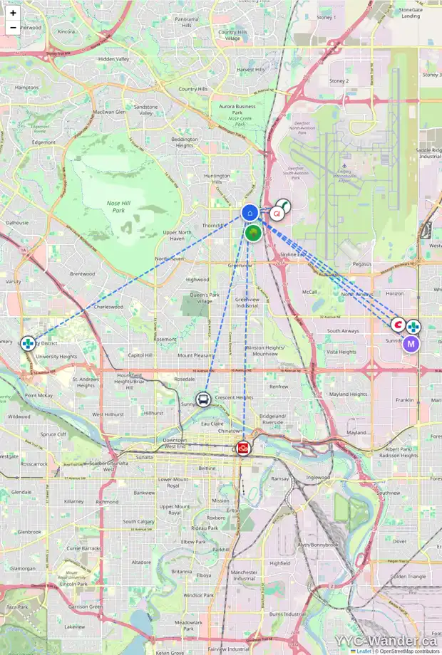 Daily accessibility map for 1 6420 4A ST NE, Calgary showing nearby schools, grocery stores, parks, LRT stations and nearby amenities
