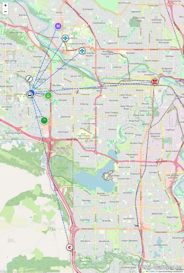 Daily accessibility map for 10 CHRISTIE BRIAR LN SW, Calgary showing nearby schools, grocery stores, parks, LRT stations and nearby amenities