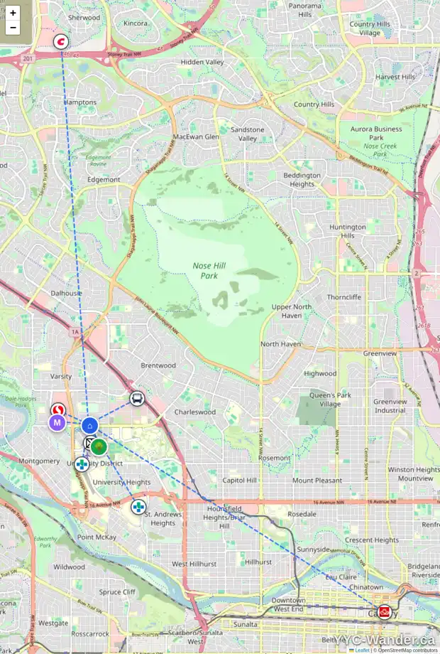 Daily accessibility map for 4207 VARMOOR RD NW, Calgary showing nearby schools, grocery stores, parks, LRT stations and nearby amenities