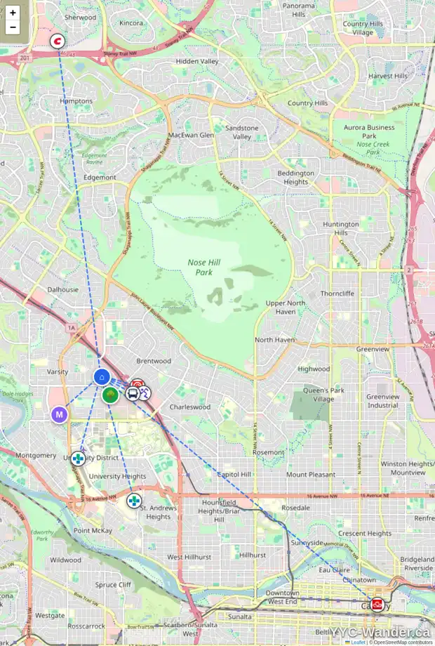 Daily accessibility map for 4223 VILLA CR NW, Calgary showing nearby schools, grocery stores, parks, LRT stations and nearby amenities