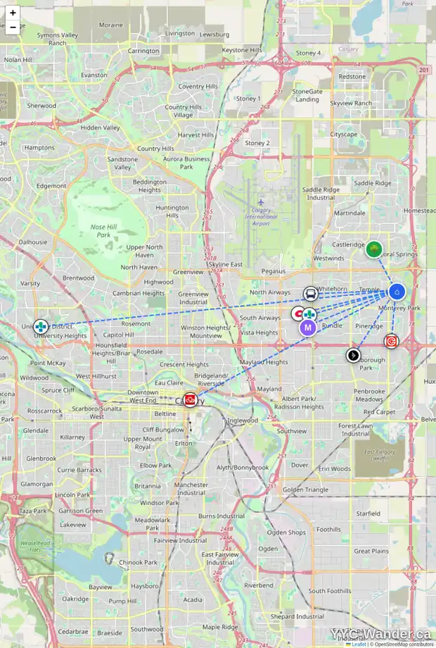 Daily accessibility map for 159 FRESNO PL NE, Calgary showing nearby schools, grocery stores, parks, LRT stations and nearby amenities