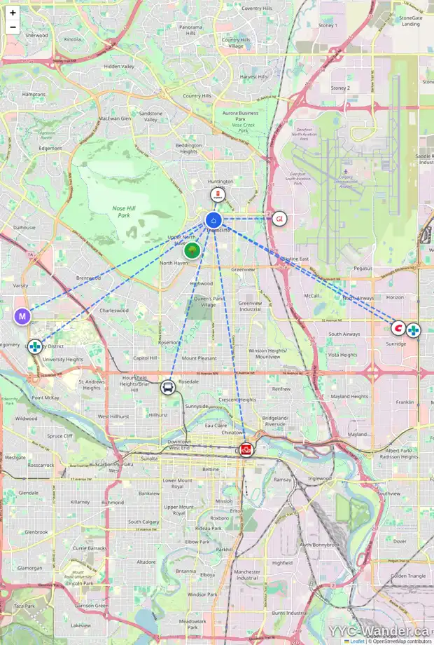 Daily accessibility map for 6329 4 ST NW, Calgary showing nearby schools, grocery stores, parks, LRT stations and nearby amenities