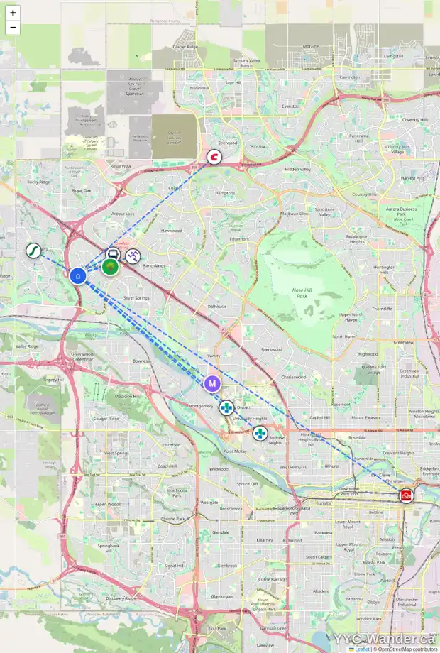 Daily accessibility map for 167 SCEPTRE CL NW, Calgary showing nearby schools, grocery stores, parks, LRT stations and nearby amenities