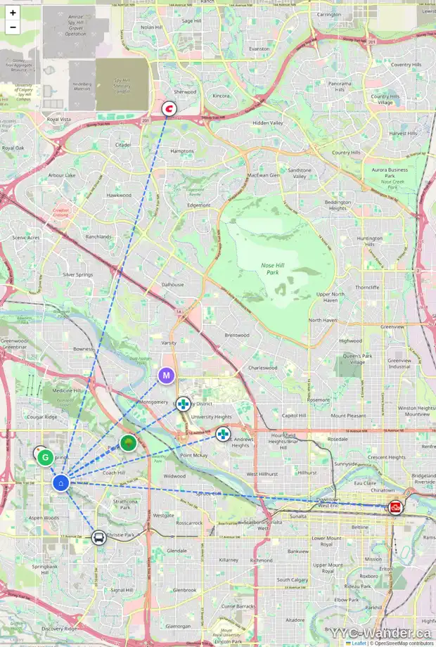 Daily accessibility map for 529 WENTWORTH PL SW, Calgary showing nearby schools, grocery stores, parks, LRT stations and nearby amenities