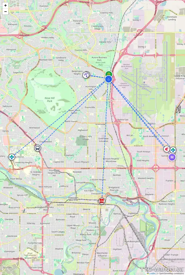 Daily accessibility map for 216 HUNTSTROM BA NE, Calgary showing nearby schools, grocery stores, parks, LRT stations and nearby amenities