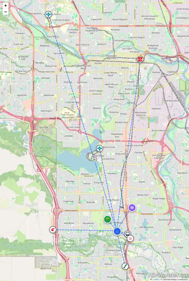 Daily accessibility map for 12709 CANNINGTON WY SW, Calgary showing nearby schools, grocery stores, parks, LRT stations and nearby amenities