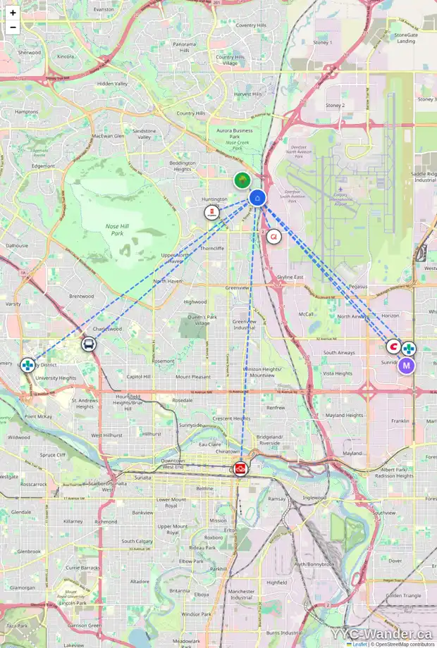 Daily accessibility map for 244 HUNTWELL PL NE, Calgary showing nearby schools, grocery stores, parks, LRT stations and nearby amenities