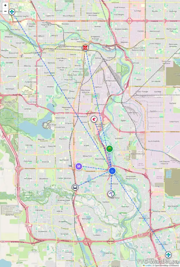 Daily accessibility map for 12022 DIAMOND VW SE, Calgary showing nearby schools, grocery stores, parks, LRT stations and nearby amenities
