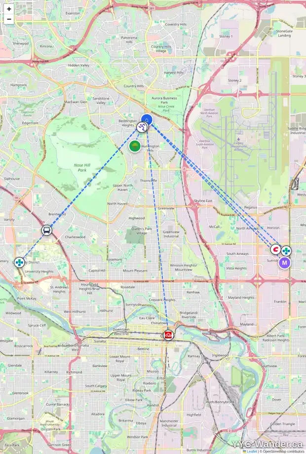 Daily accessibility map for 8334 CENTRE ST NE, Calgary showing nearby schools, grocery stores, parks, LRT stations and nearby amenities