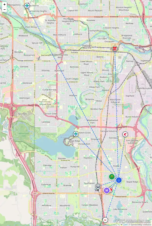 Daily accessibility map for 10403 WILLOWCREST RD SE, Calgary showing nearby schools, grocery stores, parks, LRT stations and nearby amenities