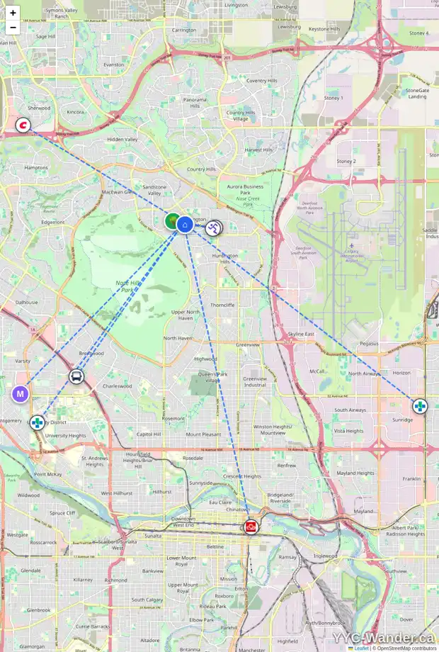 Daily accessibility map for 144 BERWICK WY NW, Calgary showing nearby schools, grocery stores, parks, LRT stations and nearby amenities