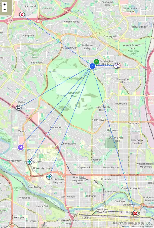 Daily accessibility map for 1248 BERKLEY DR NW, Calgary showing nearby schools, grocery stores, parks, LRT stations and nearby amenities