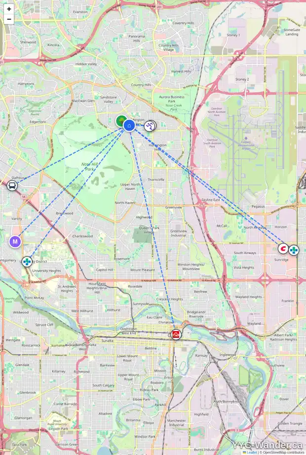 Daily accessibility map for 1084 BERKLEY DR NW, Calgary showing nearby schools, grocery stores, parks, LRT stations and nearby amenities