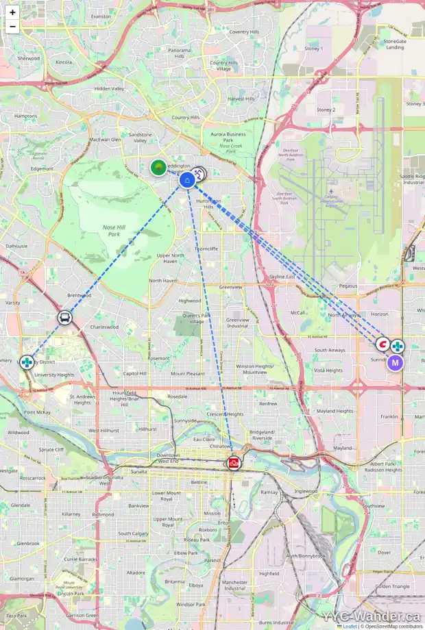 Daily accessibility map for 75 BERKLEY RI NW, Calgary showing nearby schools, grocery stores, parks, LRT stations and nearby amenities