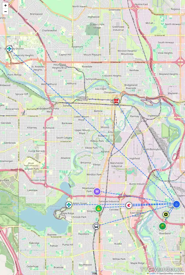 Daily accessibility map for 138 LYNNWOOD DR SE, Calgary showing nearby schools, grocery stores, parks, LRT stations and nearby amenities