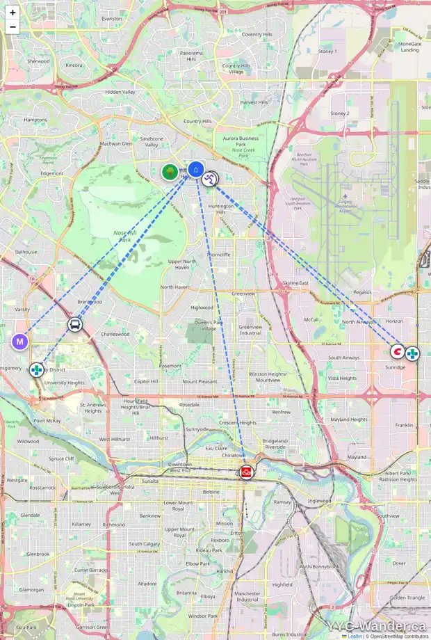 Daily accessibility map for 16 BERMUDA CL NW, Calgary showing nearby schools, grocery stores, parks, LRT stations and nearby amenities
