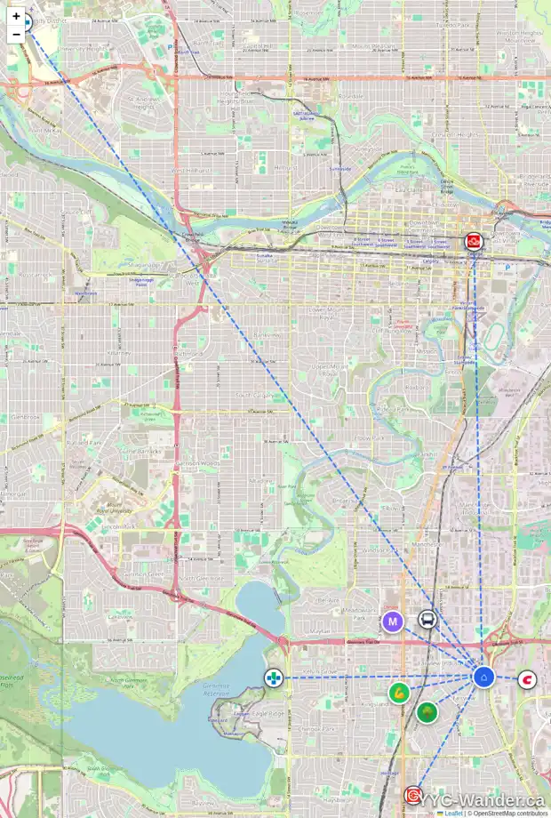 Daily accessibility map for 7119 FOUNTAIN RD SE, Calgary showing nearby schools, grocery stores, parks, LRT stations and nearby amenities