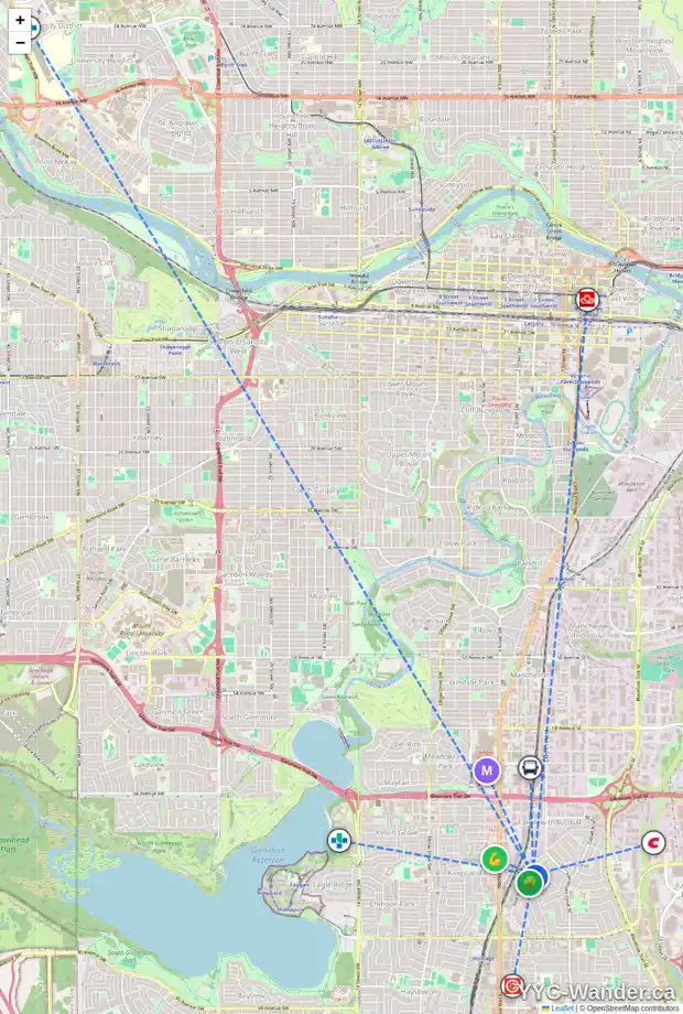 Daily accessibility map for 67 FAIRVIEW DR SE, Calgary showing nearby schools, grocery stores, parks, LRT stations and nearby amenities