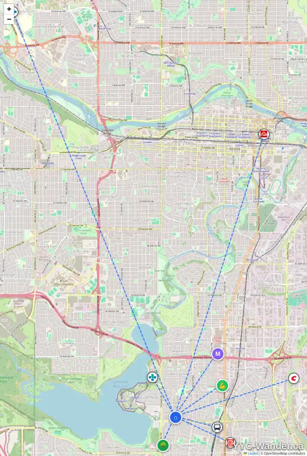 Daily accessibility map for 88 COLLEEN CR SW, Calgary showing nearby schools, grocery stores, parks, LRT stations and nearby amenities