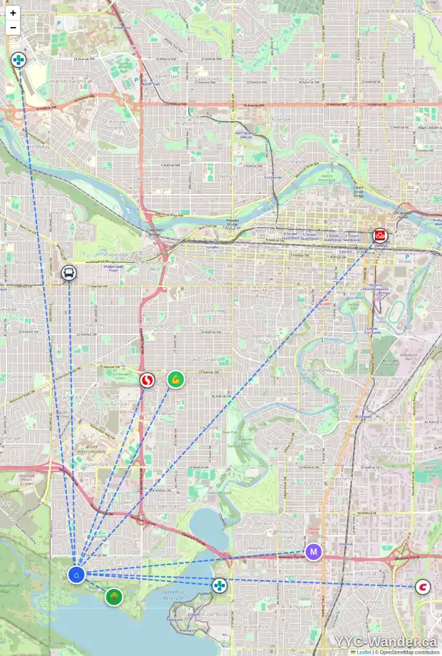 Daily accessibility map for 3420 LIDDEL CO SW, Calgary showing nearby schools, grocery stores, parks, LRT stations and nearby amenities