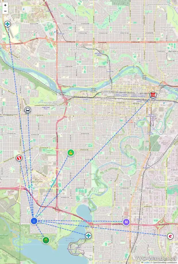 Daily accessibility map for 3332 LAKESIDE CR SW, Calgary showing nearby schools, grocery stores, parks, LRT stations and nearby amenities