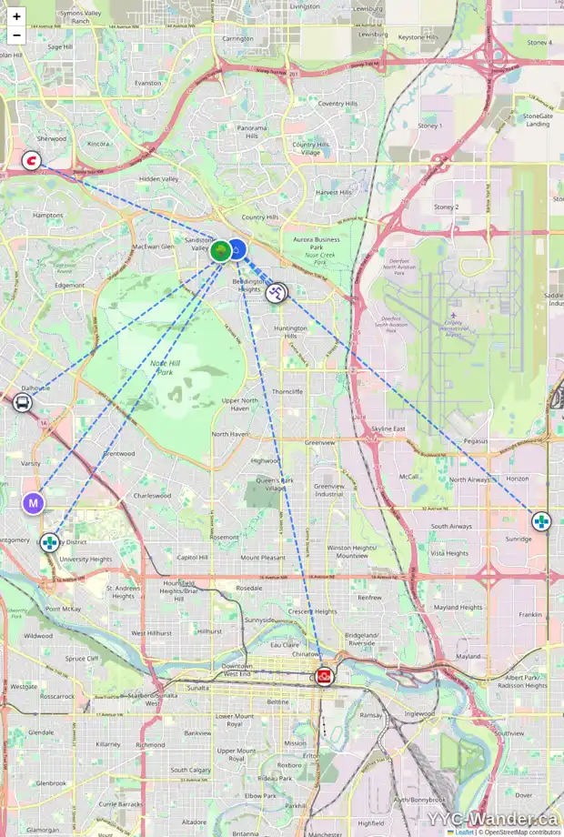 Daily accessibility map for 68 SANTANA HL NW, Calgary showing nearby schools, grocery stores, parks, LRT stations and nearby amenities